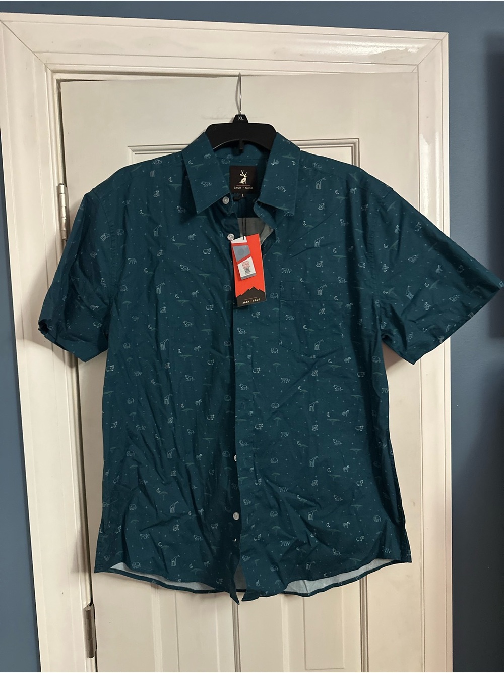 Jack & Sage Short-Sleeve Teal Zoo or Safari Print Button-Down Shirt
